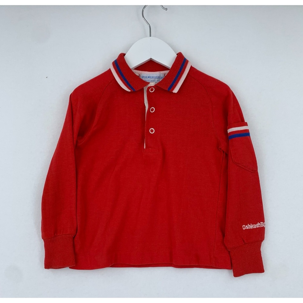 VTG 80s Osh Kosh B'gosh Long Sleeve Polo Shirt Kids Size 3T‎ Red Single Stitch